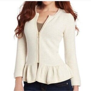 Lilly Pulitzer Karla Peplum Sweater Jacket Ivory Cream Size XS
